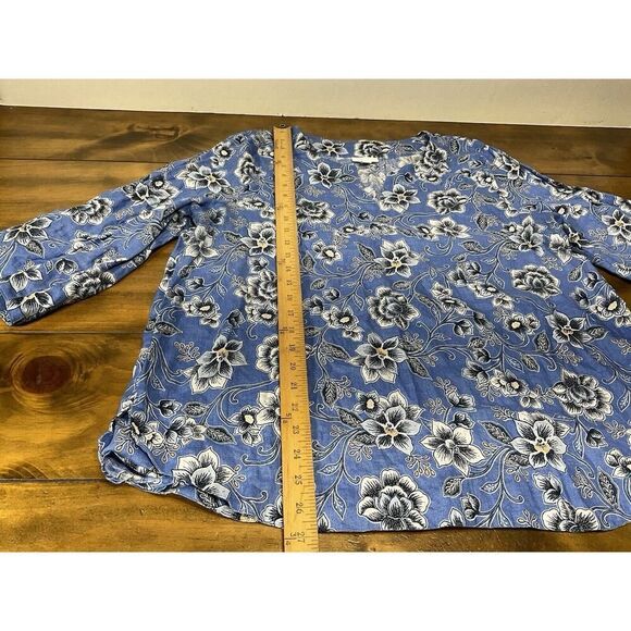 J.Jill Love Linen Blue Floral 3/4 Sleeve Relaxed Fit Popover Top Size Large - Picture 7 of 9